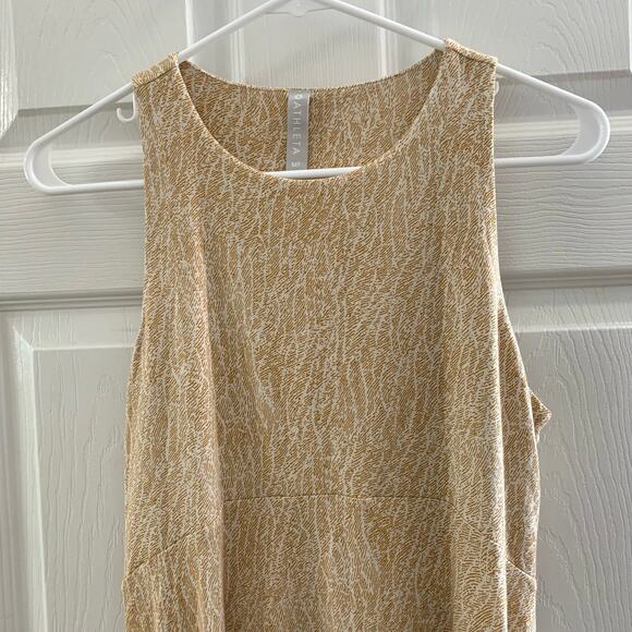Athleta Santorini Yellow Patterned High Neck Fit and Flare Tank Dress MP - Picture 3 of 9
